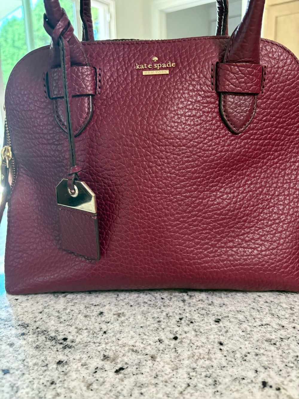kate spade Pebbled Leather Satchel in Burgundy Wine
